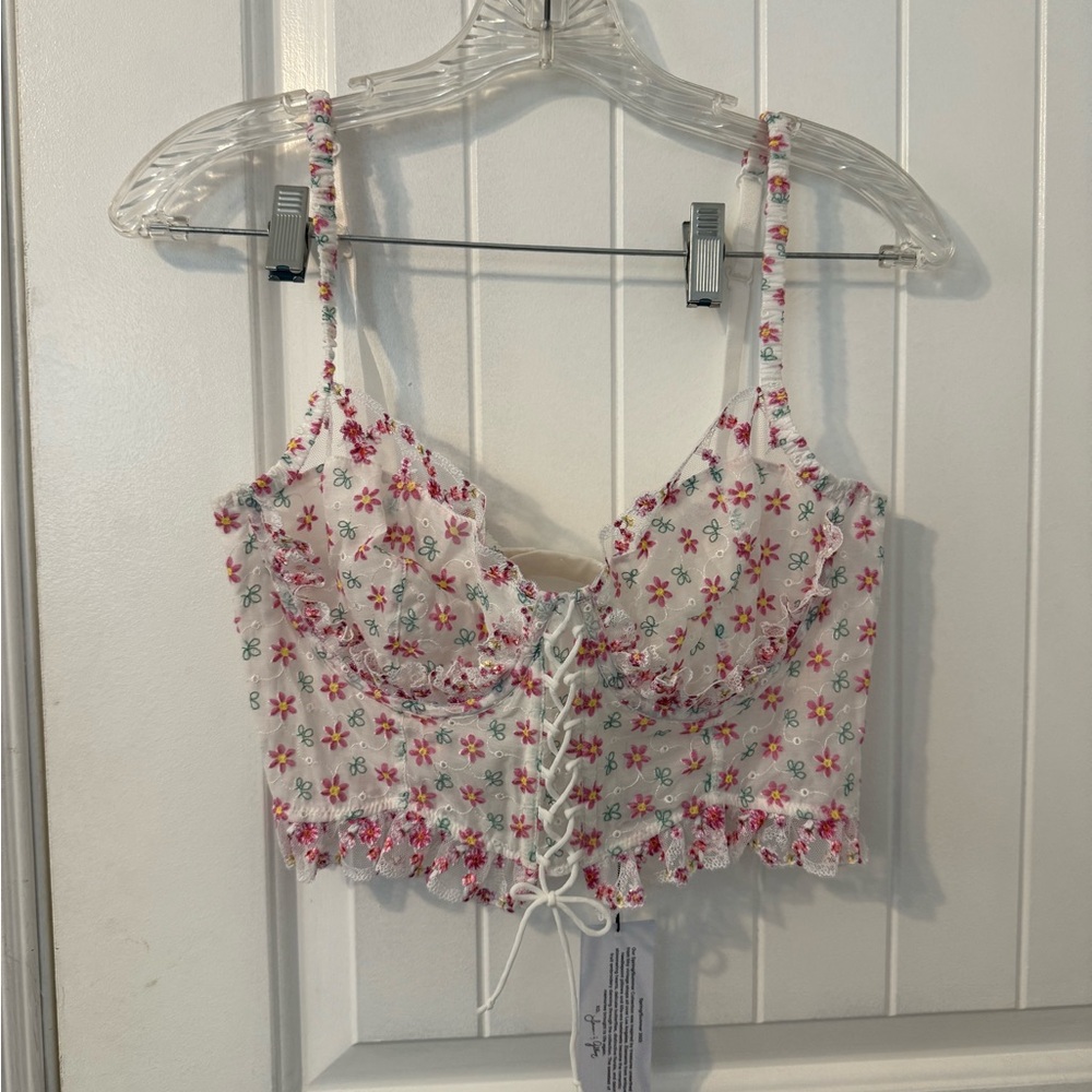 Floral Lace-Up Crop Top